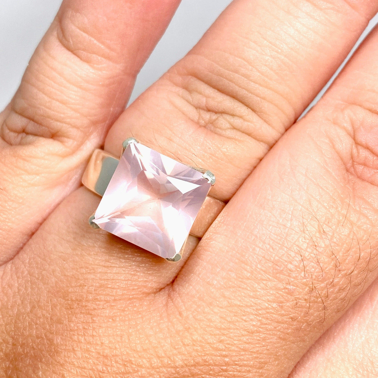 Rose Quartz Faceted Square Ring Size 11.5 PRGJ427 - Nature's Magick