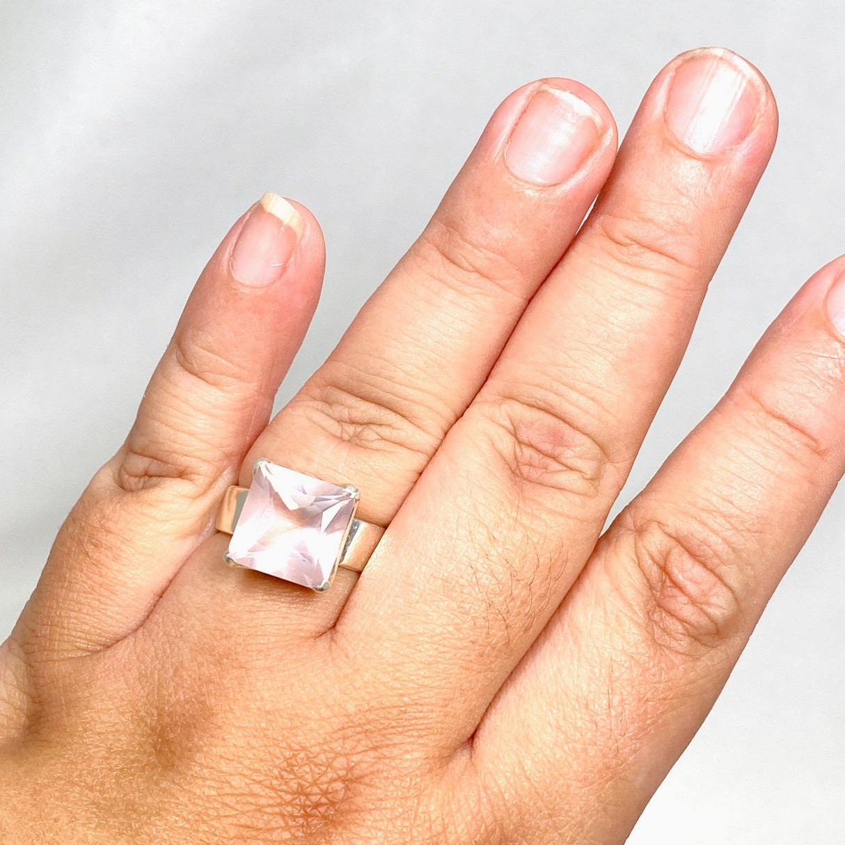 Rose Quartz Faceted Square Ring Size 11.5 PRGJ427 - Nature's Magick