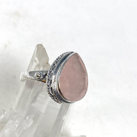 Rose Quartz Faceted Teardrop Ring in a Decorative Setting R3817 - Nature's Magick