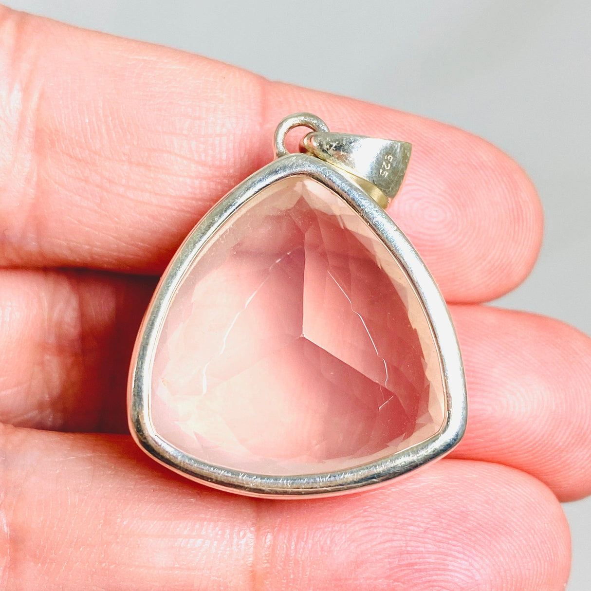 Rose Quartz Faceted Triangular Pendant KPGJ3995 - Nature's Magick