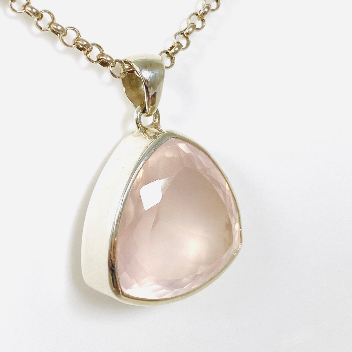 Rose Quartz Faceted Triangular Pendant KPGJ3995 - Nature's Magick