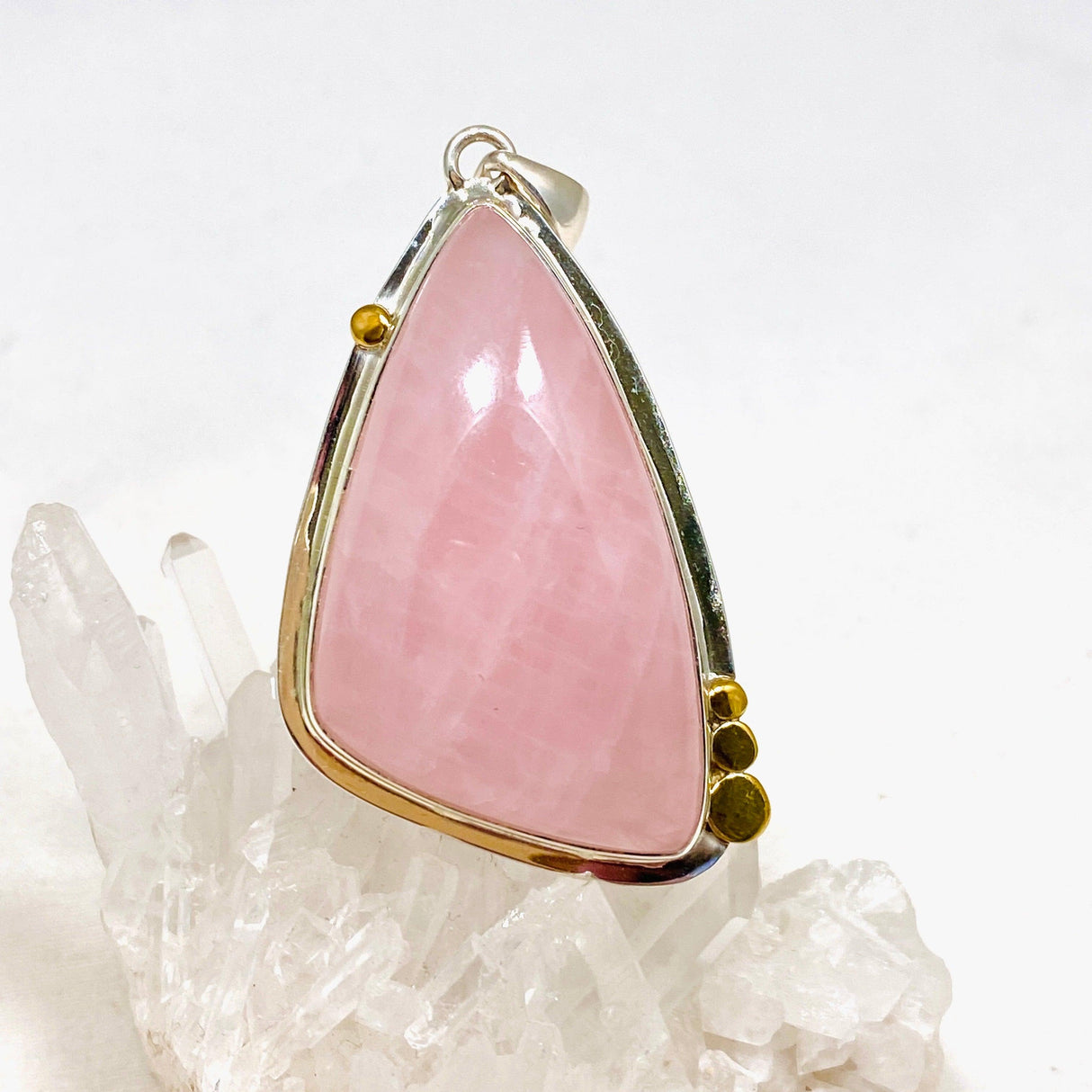 Rose Quartz Freeform Pendant with Brass Accents KPGJ4318 - Nature's Magick