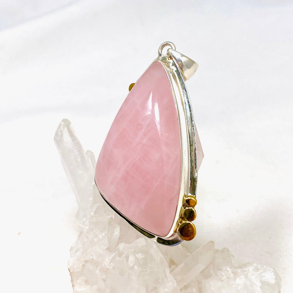 Rose Quartz Freeform Pendant with Brass Accents KPGJ4318 - Nature's Magick