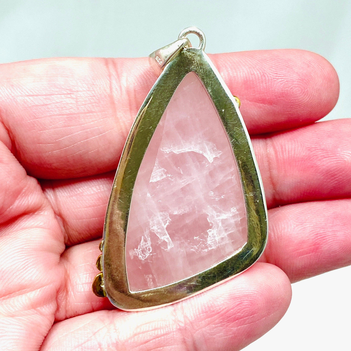 Rose Quartz Freeform Pendant with Brass Accents KPGJ4318 - Nature's Magick