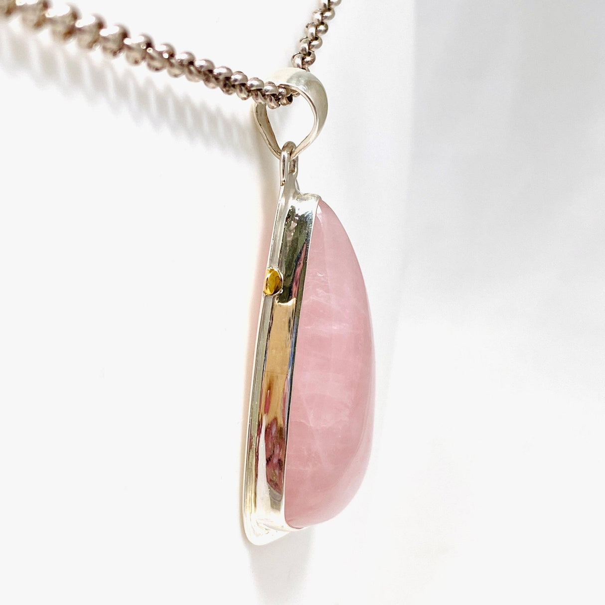 Rose Quartz Freeform Pendant with Brass Accents KPGJ4318 - Nature's Magick