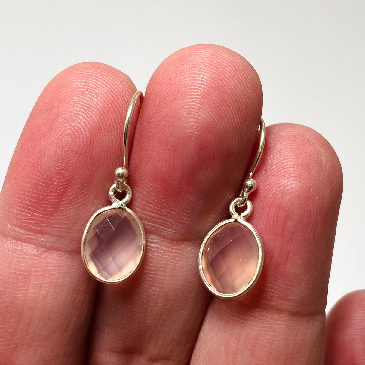 Rose Quartz Oval Checkerboard Faceted Earrings PEGJ405