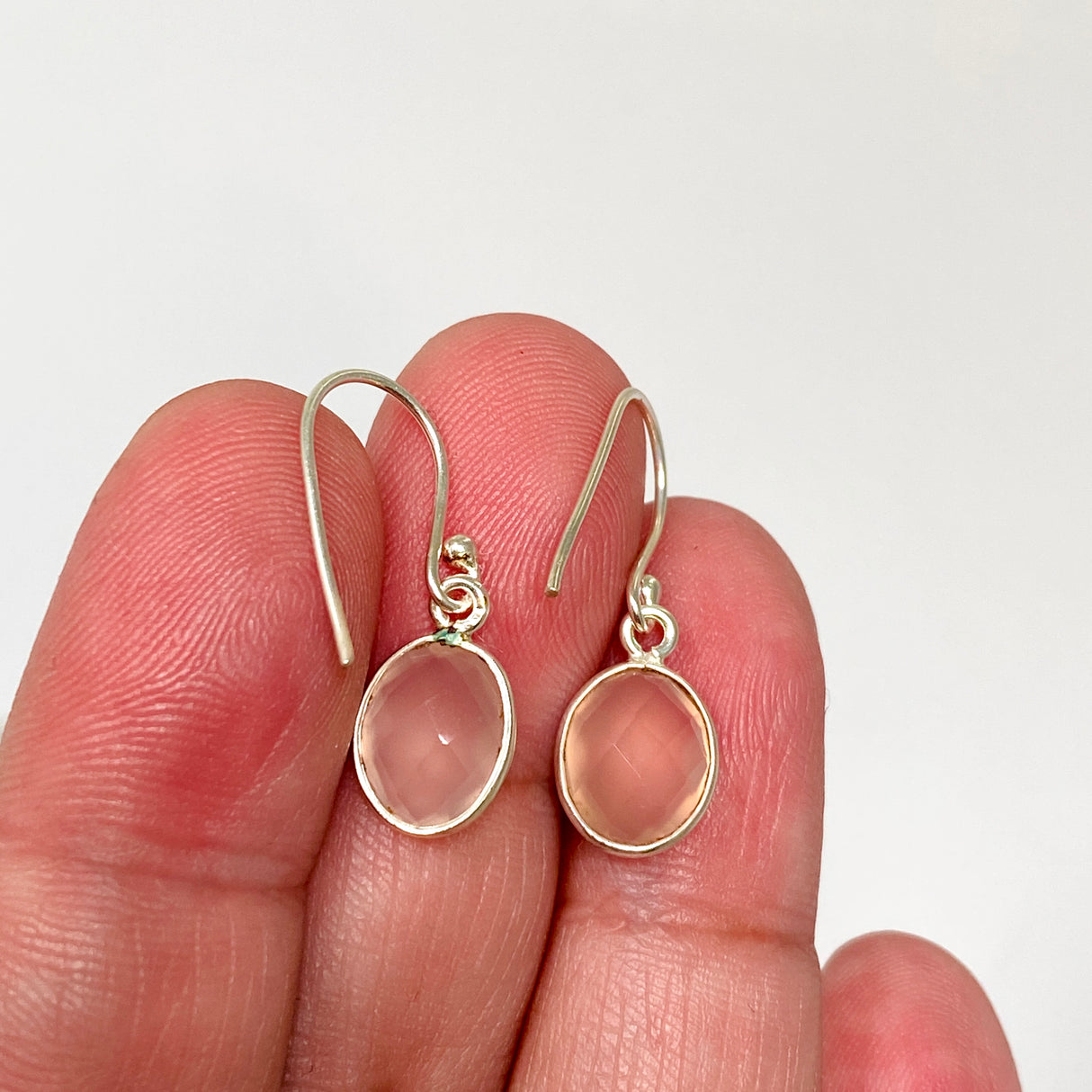 Rose Quartz Oval Checkerboard Faceted Earrings PEGJ405