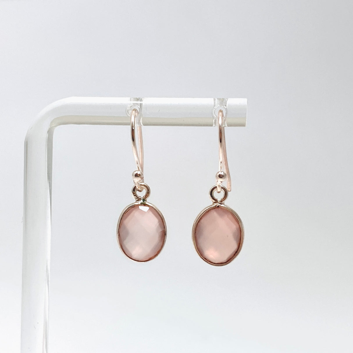 Rose Quartz Oval Checkerboard Faceted Earrings PEGJ405
