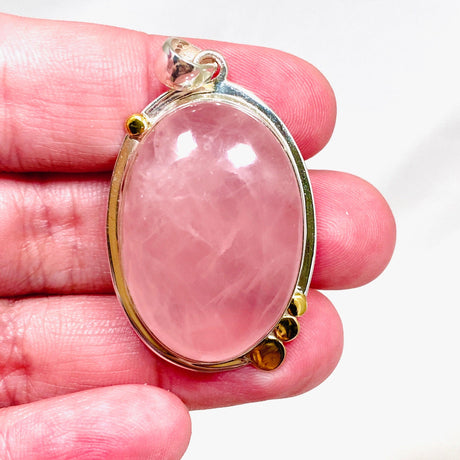 Rose Quartz Oval Pendant with Brass Accents KPGJ4312 - Nature's Magick