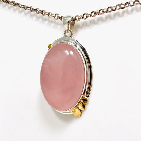 Rose Quartz Oval Pendant with Brass Accents KPGJ4312 - Nature's Magick