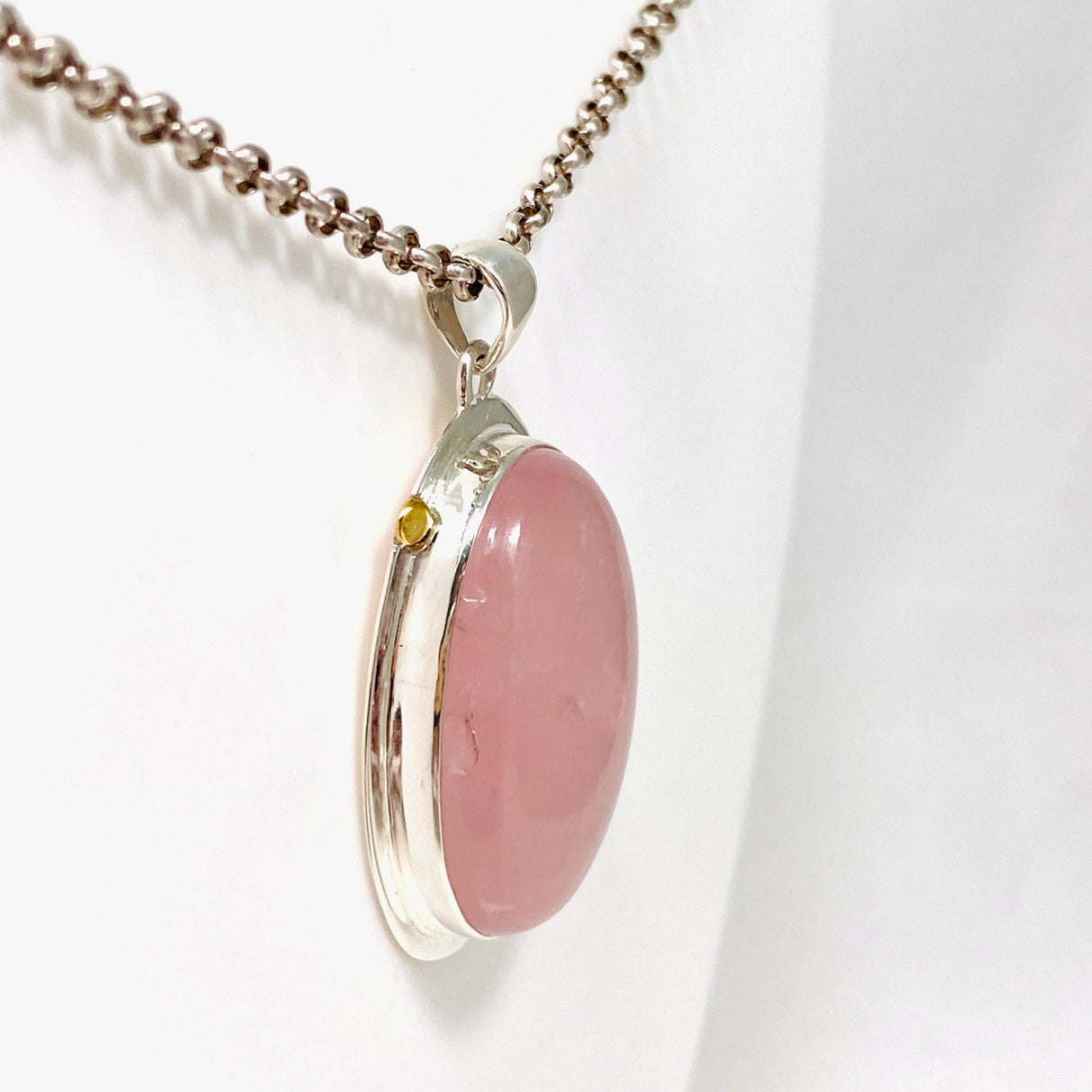 Rose Quartz Oval Pendant with Brass Accents KPGJ4312 - Nature's Magick