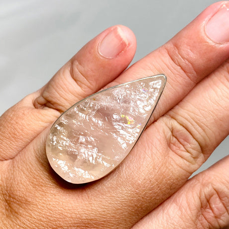 Rose Quartz raw teardrop ring with beaten band s.10 KRGJ1302 - Nature's Magick