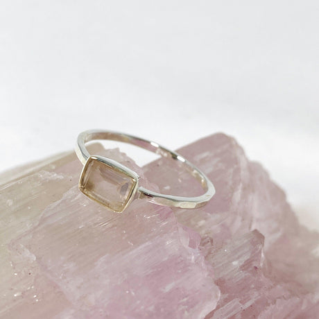 Rose Quartz Rectangular Faceted Fine Band Ring R3793-RQ - Nature's Magick