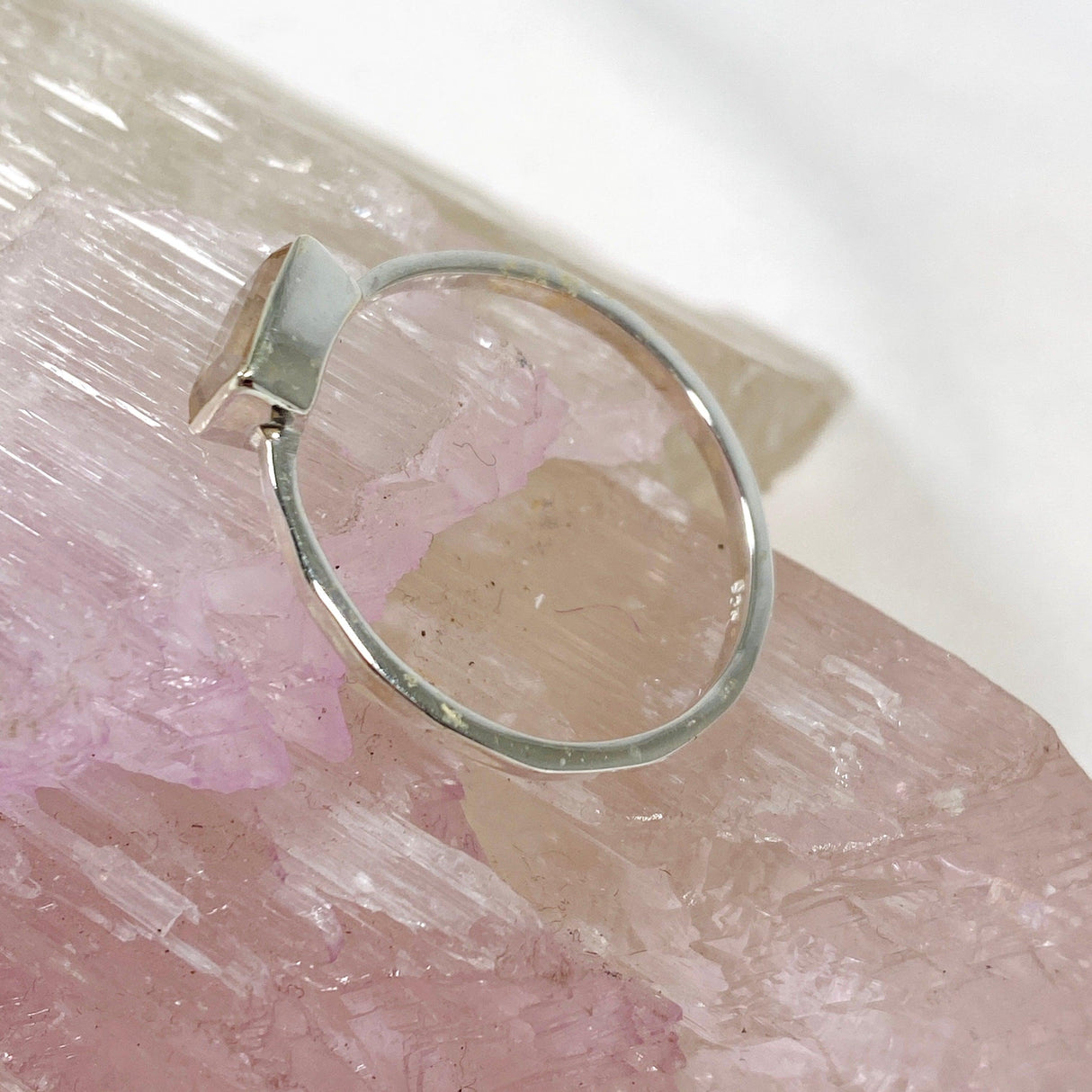 Rose Quartz Rectangular Faceted Fine Band Ring R3793-RQ - Nature's Magick