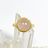 Rose Quartz Round Cabochon Gold Plated Ring Size 10 RG608-RQ-10