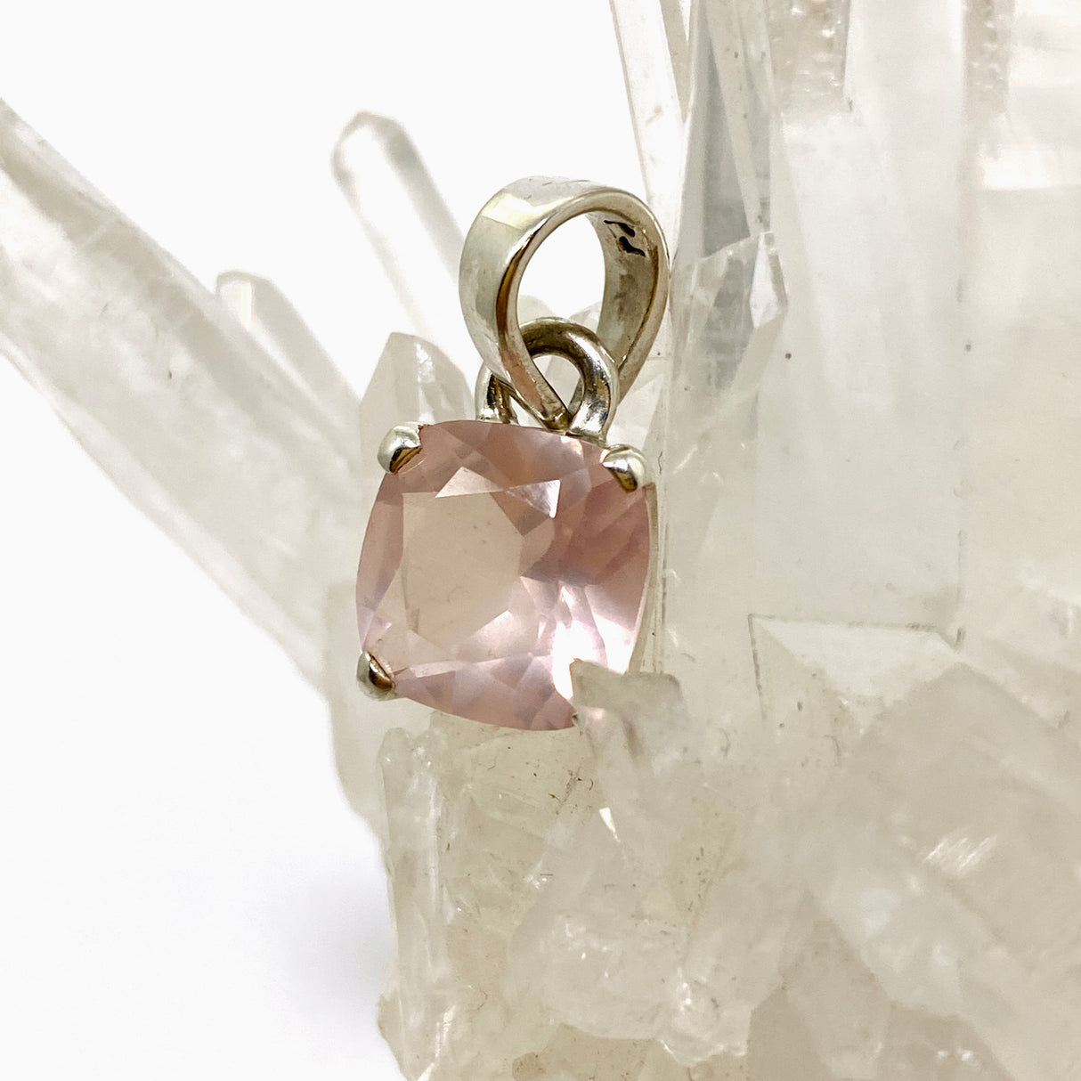 Rose Quartz Square Cushion Cut Faceted Pendant PPGJ1025