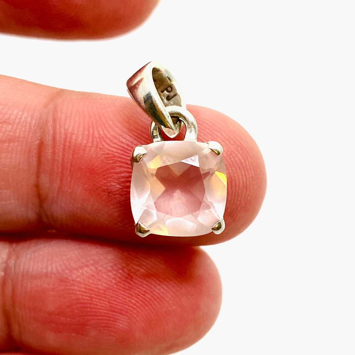 Rose Quartz Square Cushion Cut Faceted Pendant PPGJ1025