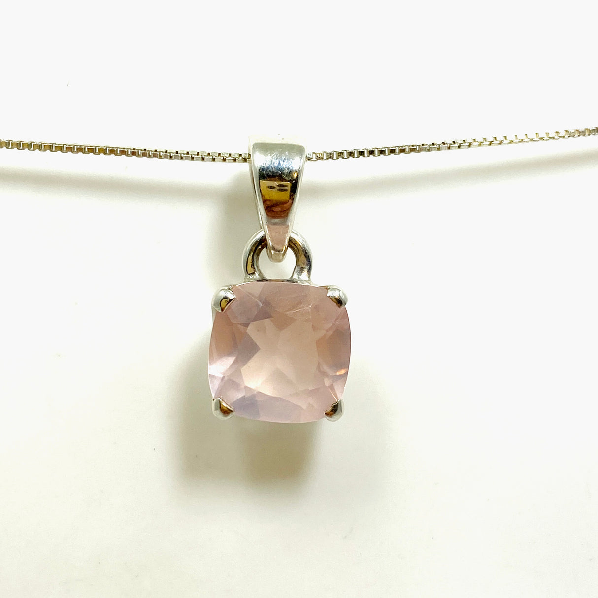 Rose Quartz Square Cushion Cut Faceted Pendant PPGJ1025