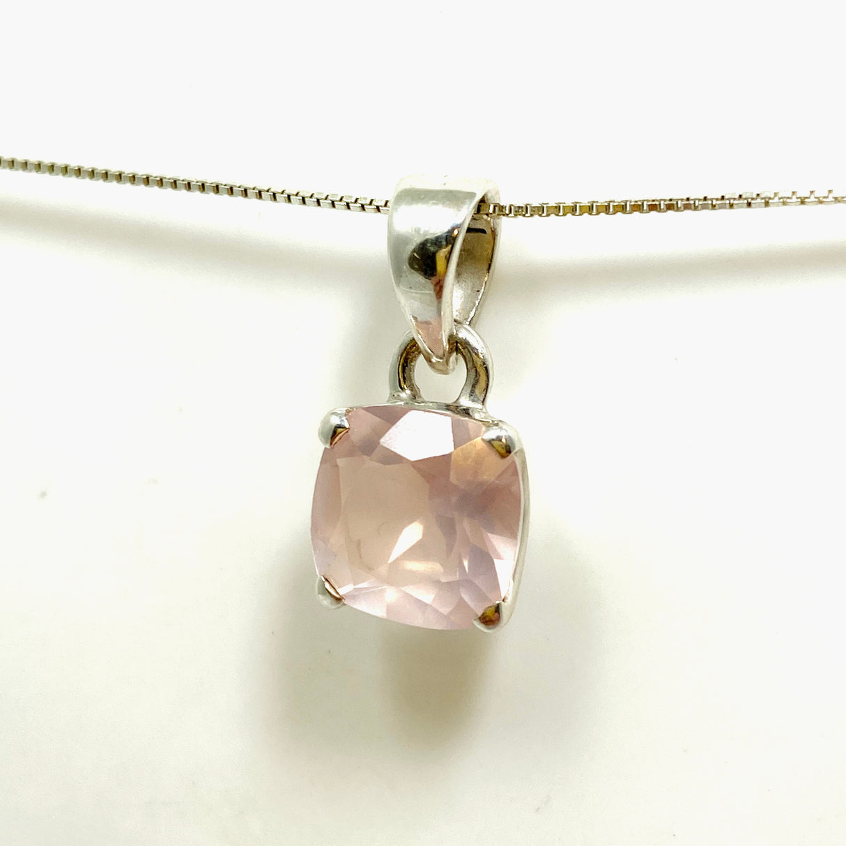 Rose Quartz Square Cushion Cut Faceted Pendant PPGJ1025