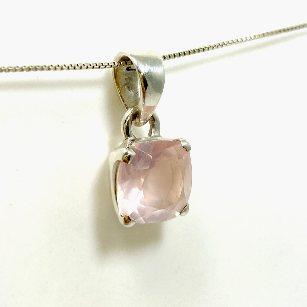 Rose Quartz Square Cushion Cut Faceted Pendant PPGJ1025
