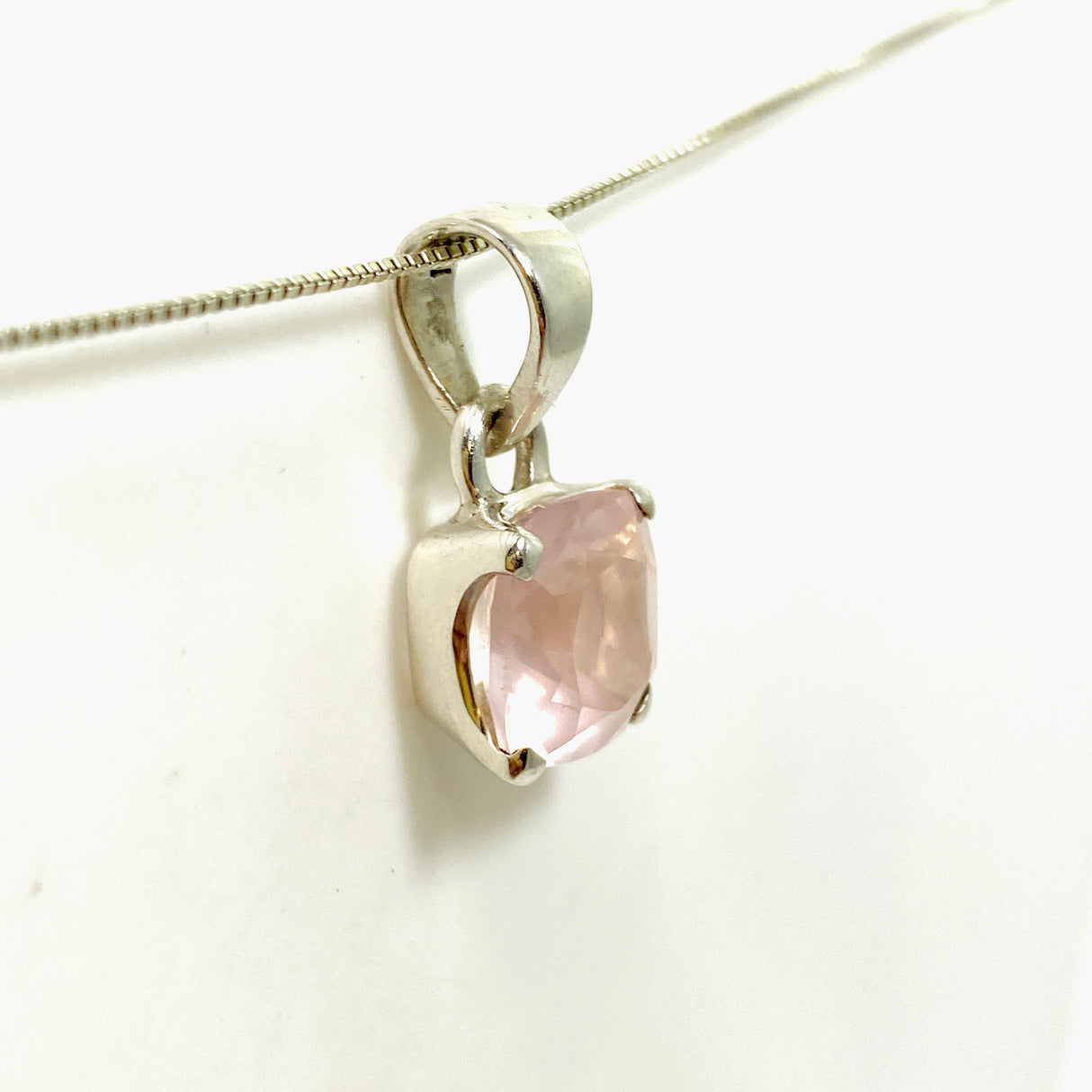 Rose Quartz Square Cushion Cut Faceted Pendant PPGJ1025