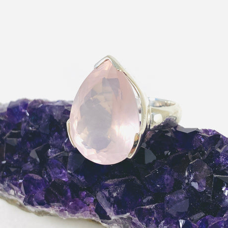 Rose Quartz Teardrop Faceted Ring s.8 KRGJ2995 - Nature's Magick