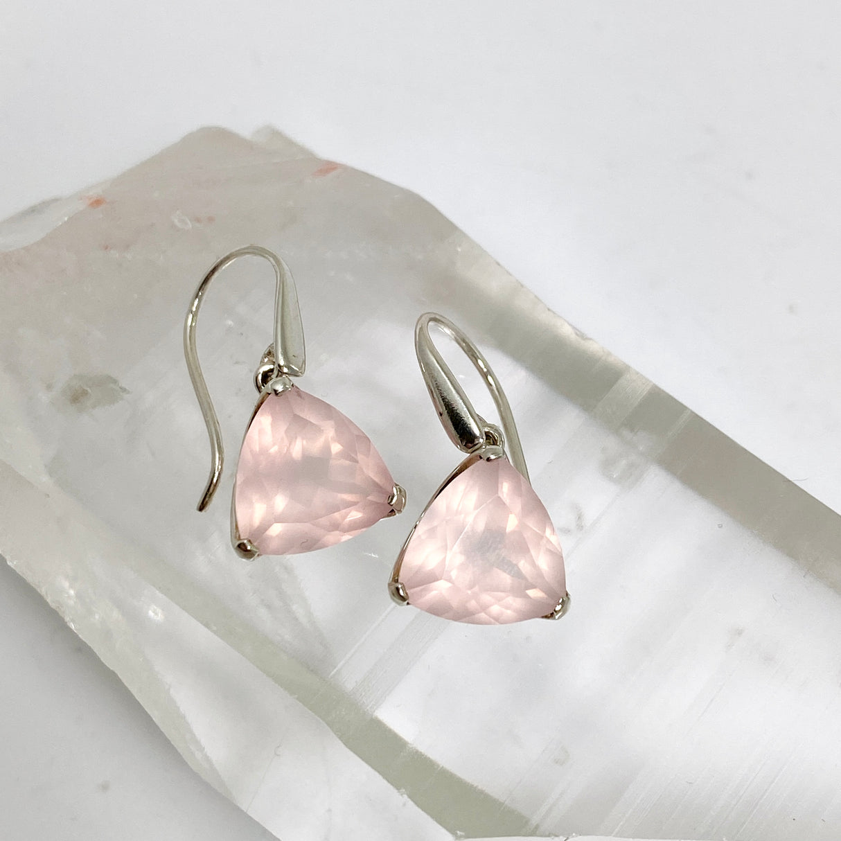 Rose Quartz Triangular Faceted Earrings PEGJ406