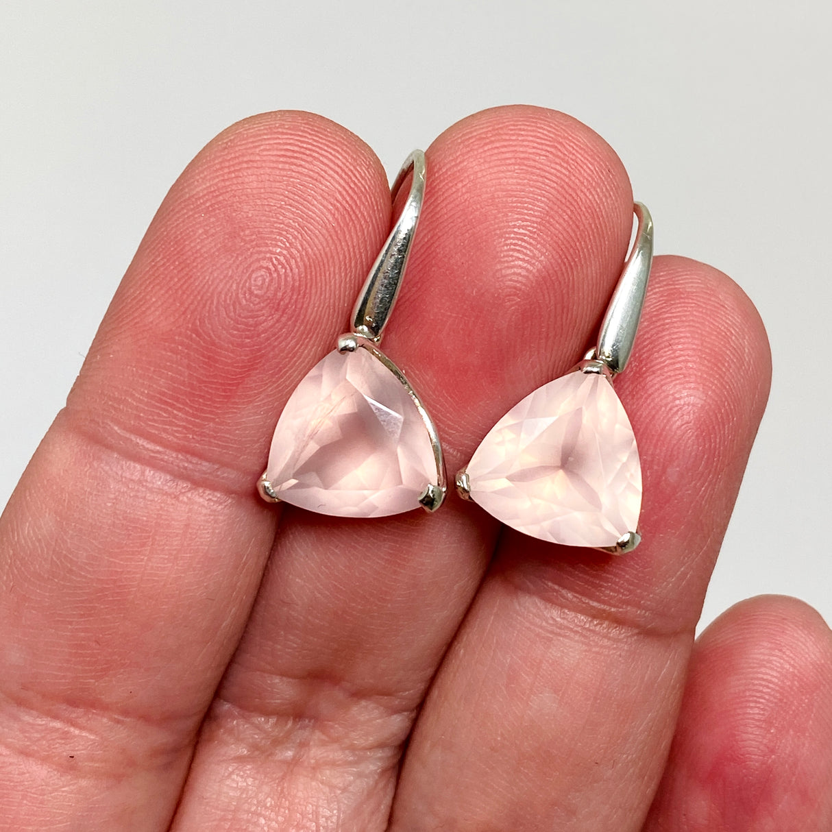 Rose Quartz Triangular Faceted Earrings PEGJ406