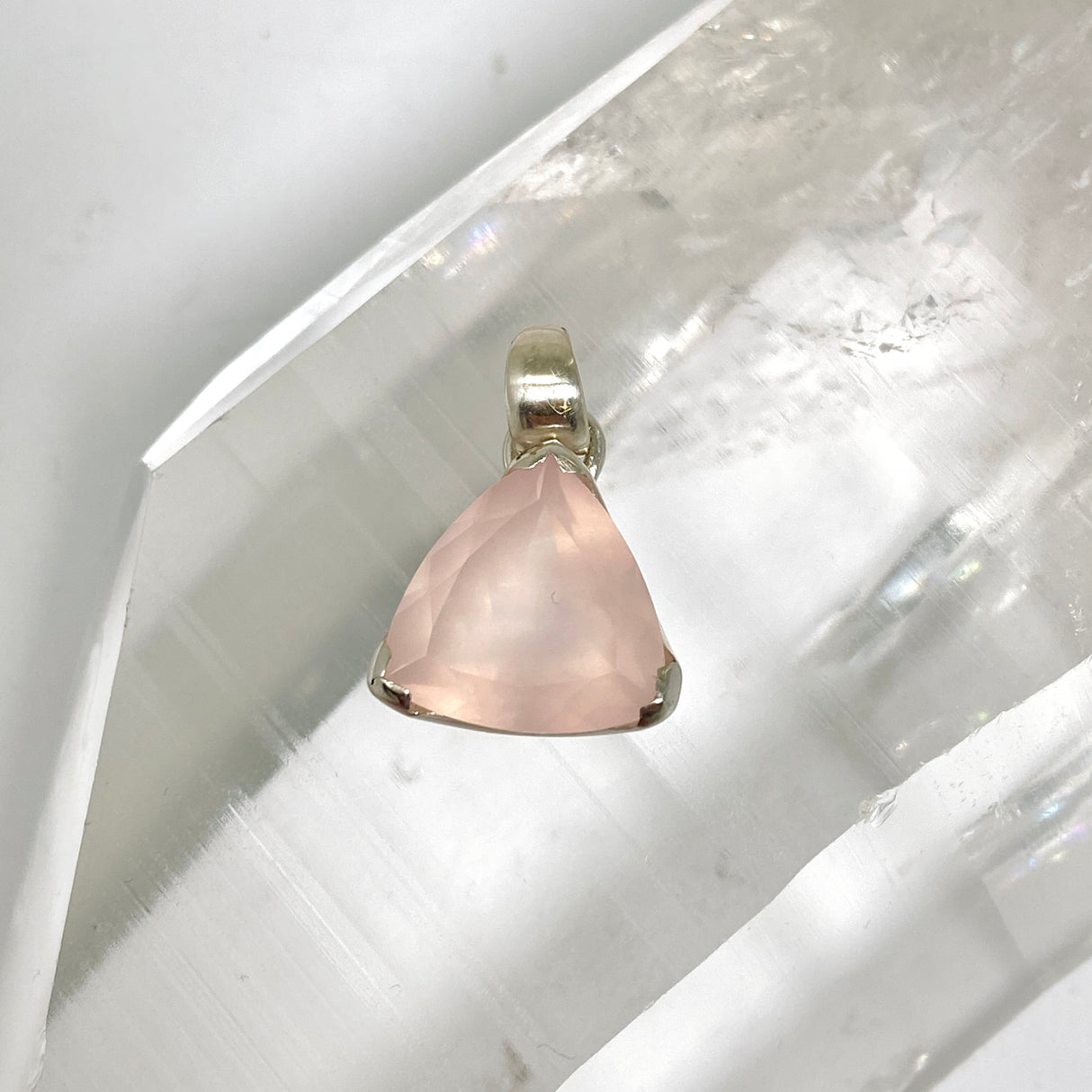 Rose Quartz Triangular Faceted Pendant PPGJ1308