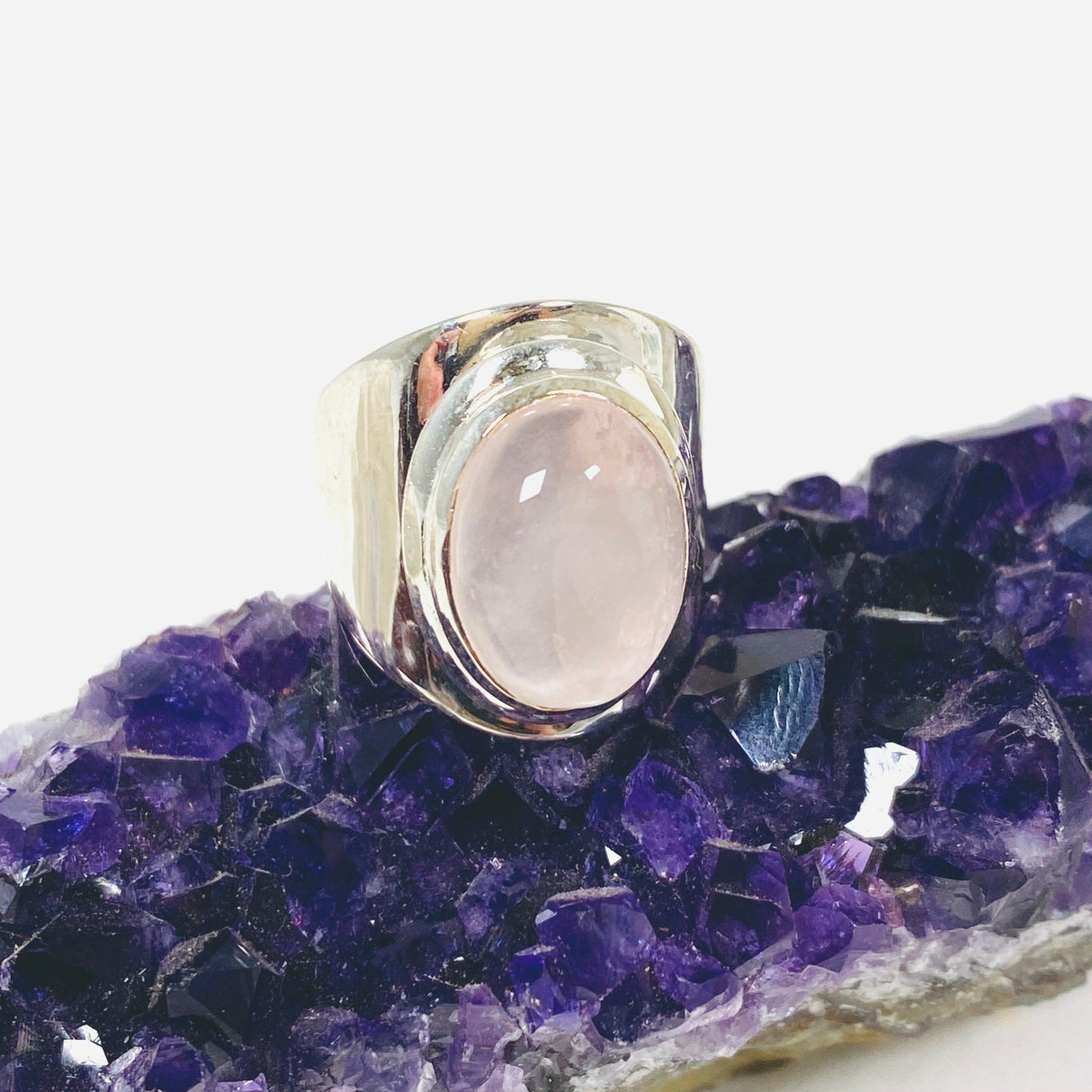 Rose Quartz wide band ring R3762-RQ - Nature's Magick