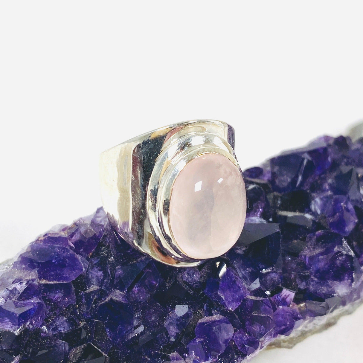 Rose Quartz wide band ring R3762-RQ - Nature's Magick