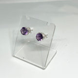 Round Faceted Gemstone 3-claw Set Stud Earring 7mm PSE006