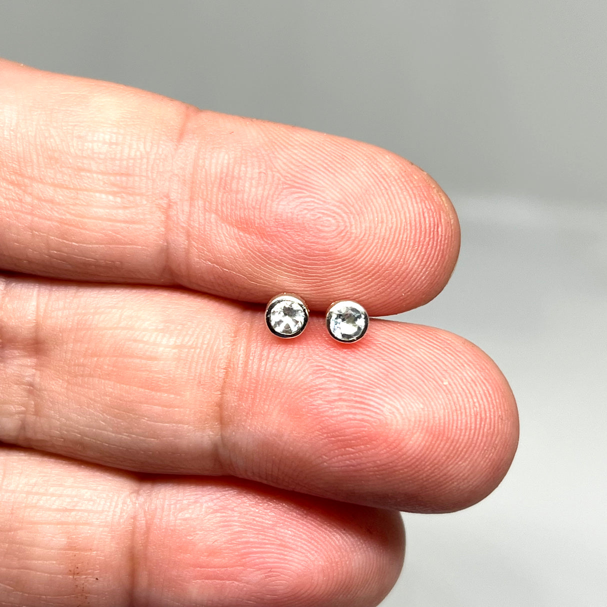 Round Faceted Gemstone Bezel Set Stud Earrings 3mm PSE004