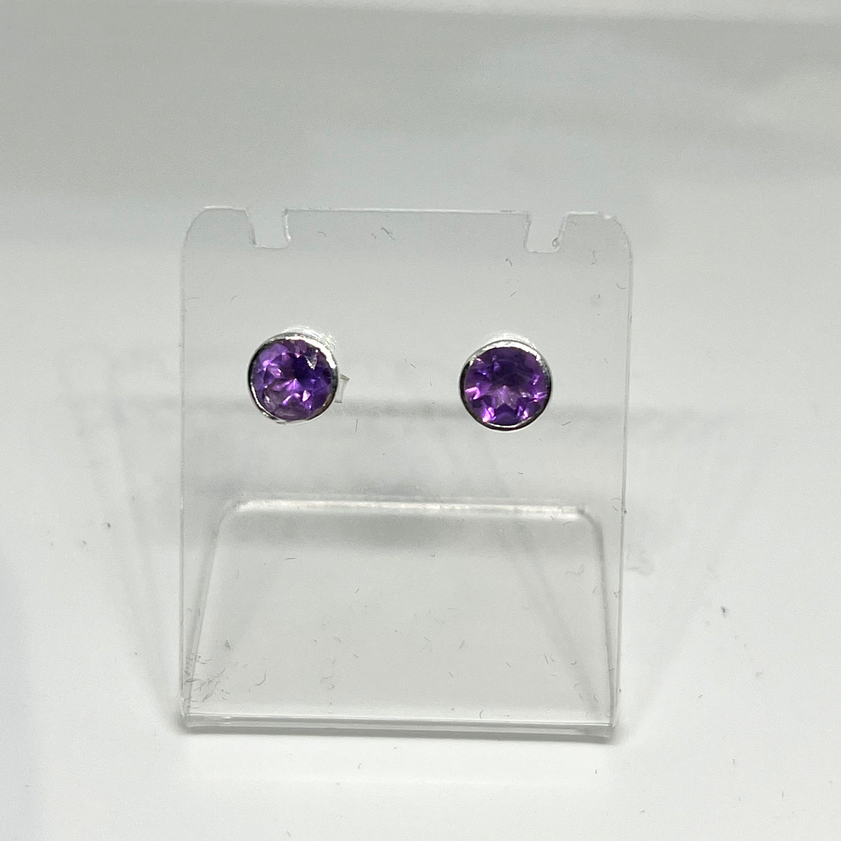 Round Faceted Gemstone Bezel Set Stud Earrings PSE003