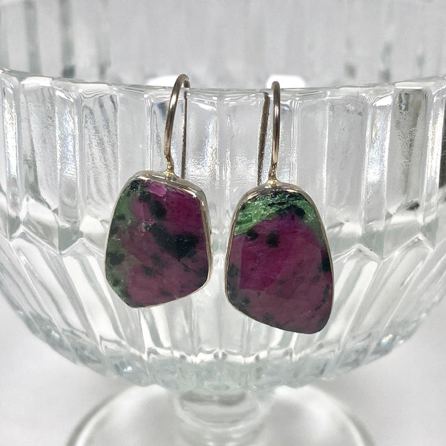 Ruby in Zoisite fixed hook faceted freeform earrings KEGJ1119 - Nature's Magick