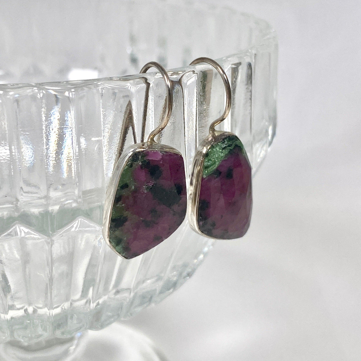 Ruby in Zoisite fixed hook faceted freeform earrings KEGJ1119 - Nature's Magick