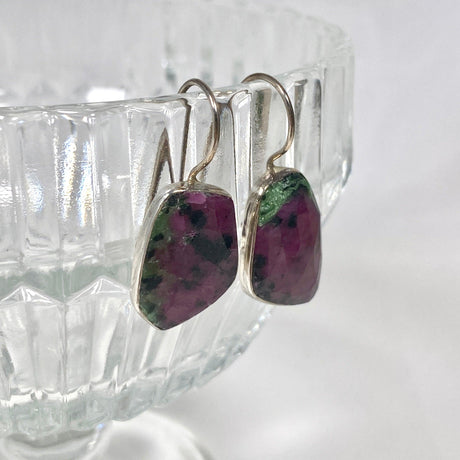 Ruby in Zoisite fixed hook faceted freeform earrings KEGJ1119 - Nature's Magick