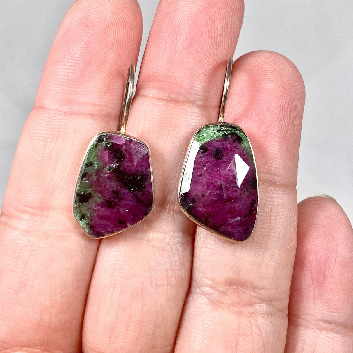 Ruby in Zoisite fixed hook faceted freeform earrings KEGJ1119 - Nature's Magick