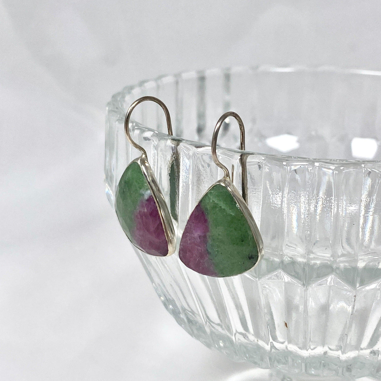 Ruby in Zoisite fixed hook faceted teardrop earrings KEGJ1117 - Nature's Magick