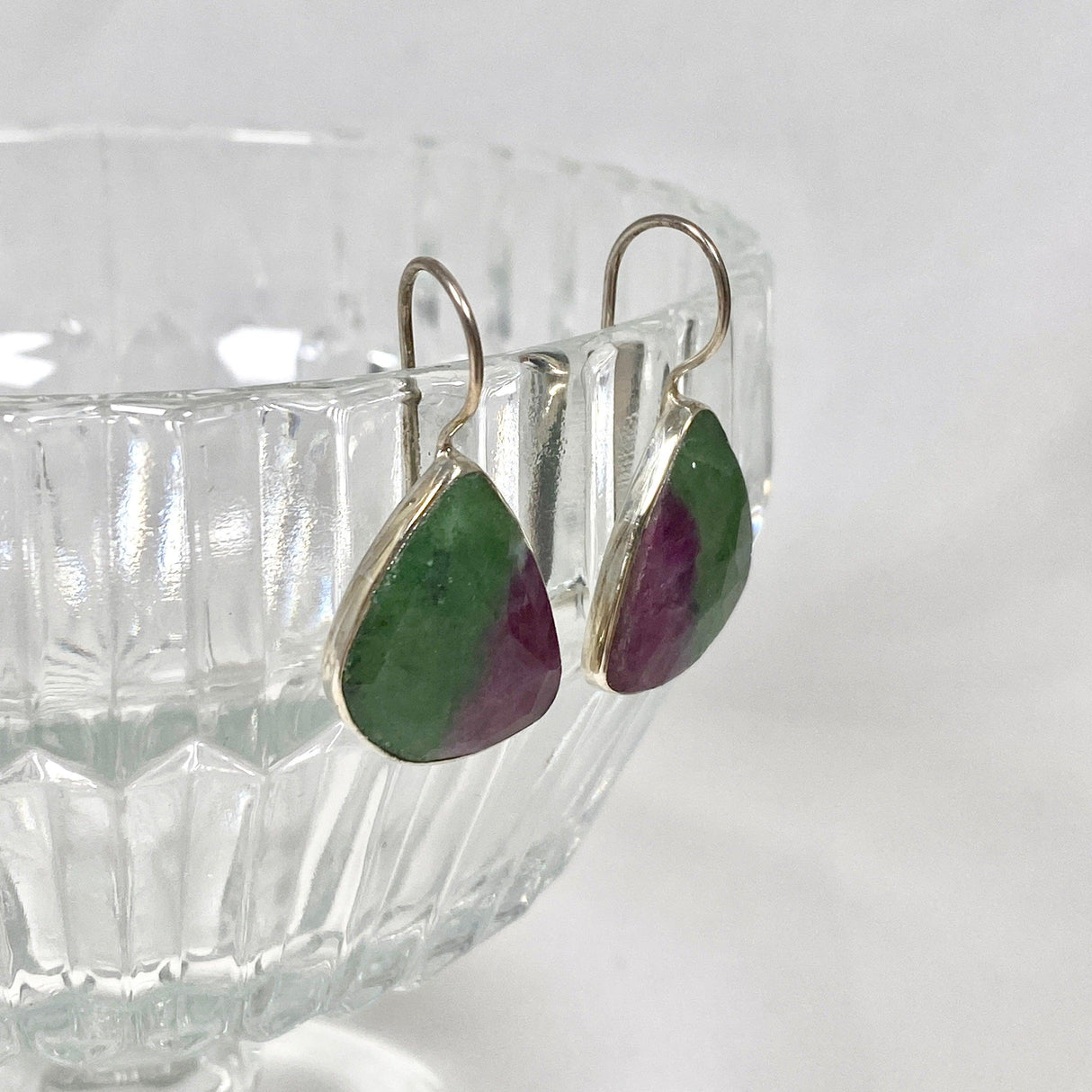 Ruby in Zoisite fixed hook faceted teardrop earrings KEGJ1117 - Nature's Magick