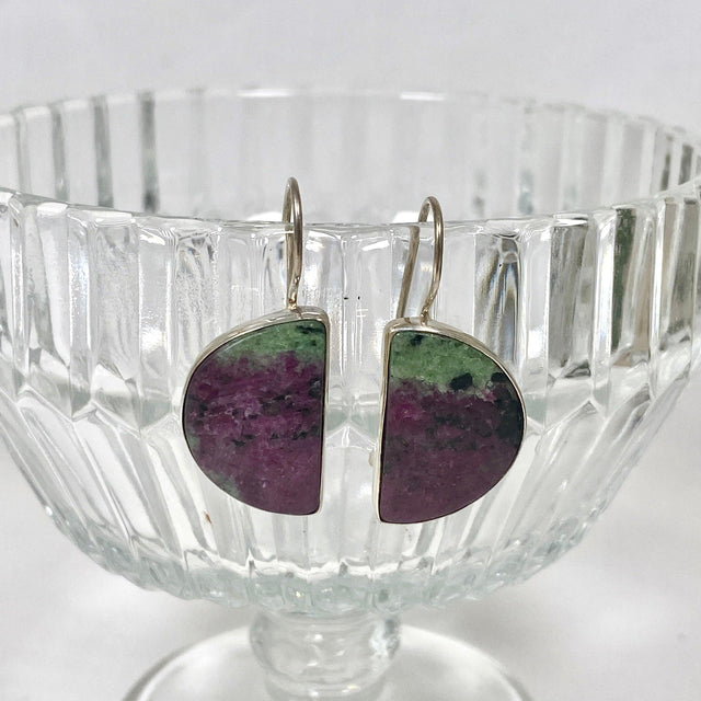 Ruby in Zoisite fixed hook half moon earrings KEGJ1118 - Nature's Magick