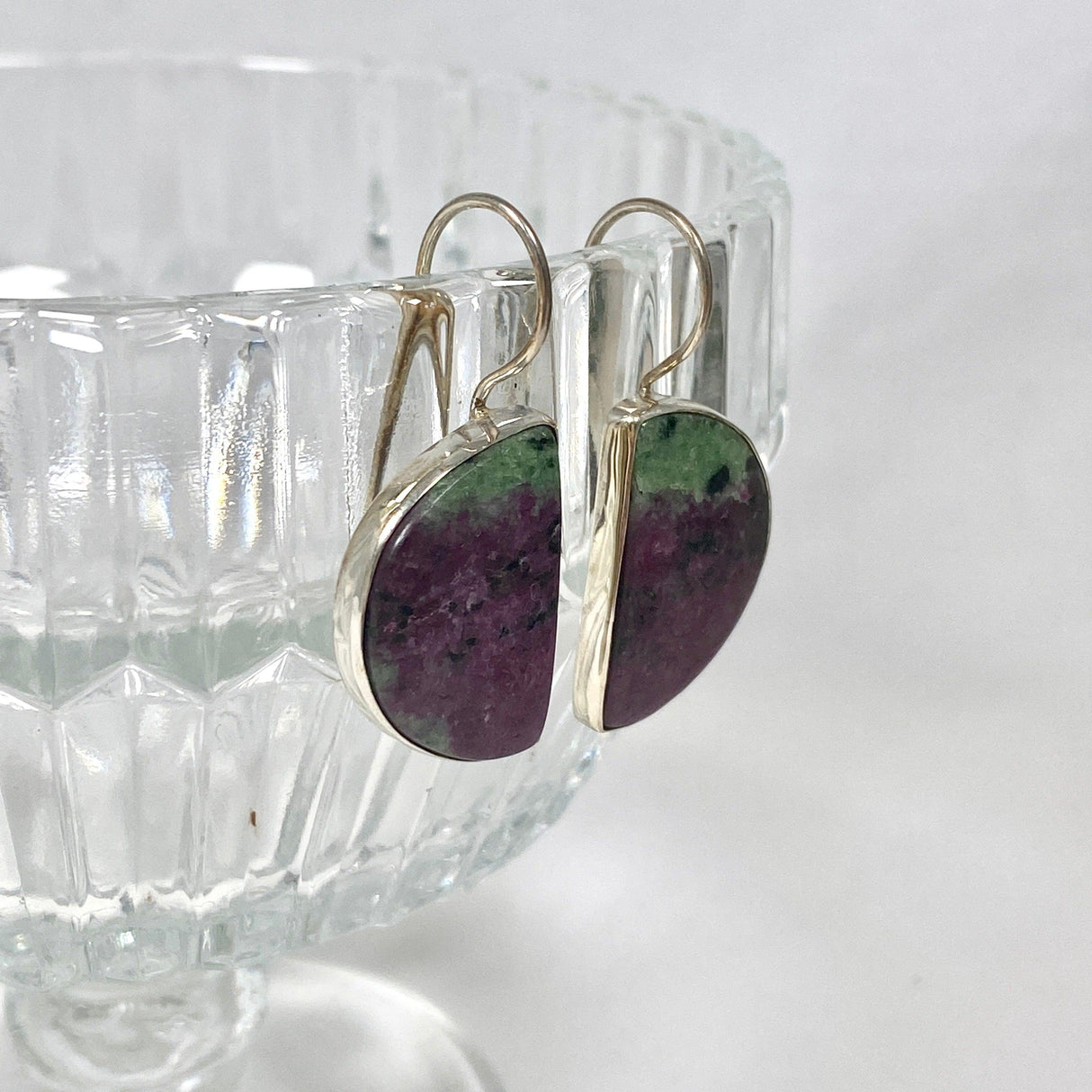 Ruby in Zoisite fixed hook half moon earrings KEGJ1118 - Nature's Magick