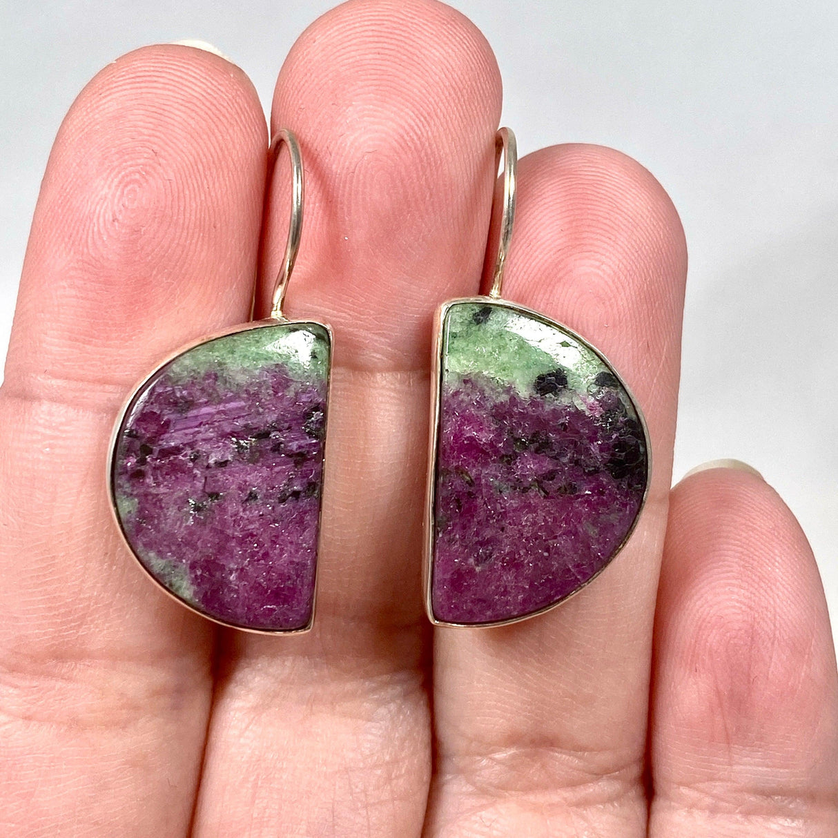 Ruby in Zoisite fixed hook half moon earrings KEGJ1118 - Nature's Magick