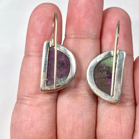 Ruby in Zoisite fixed hook half moon earrings KEGJ1118 - Nature's Magick