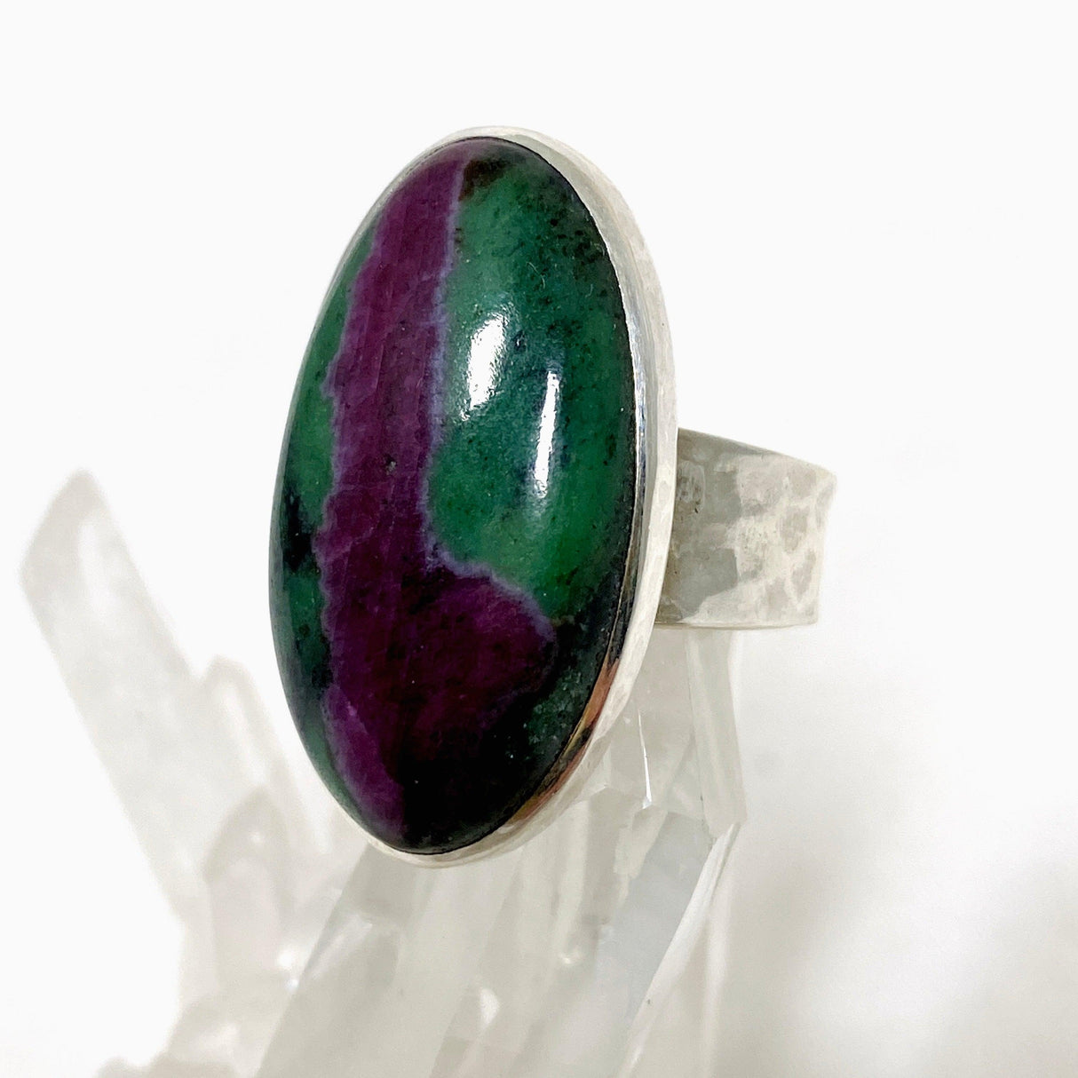 Ruby in Zoisite Oval Ring with a Hammered Band Size 8 KRGJ3251 - Nature's Magick