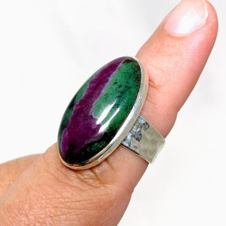 Ruby in Zoisite Oval Ring with a Hammered Band Size 8 KRGJ3251 - Nature's Magick