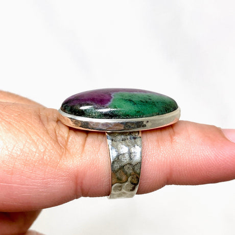 Ruby in Zoisite Oval Ring with a Hammered Band Size 8 KRGJ3251 - Nature's Magick