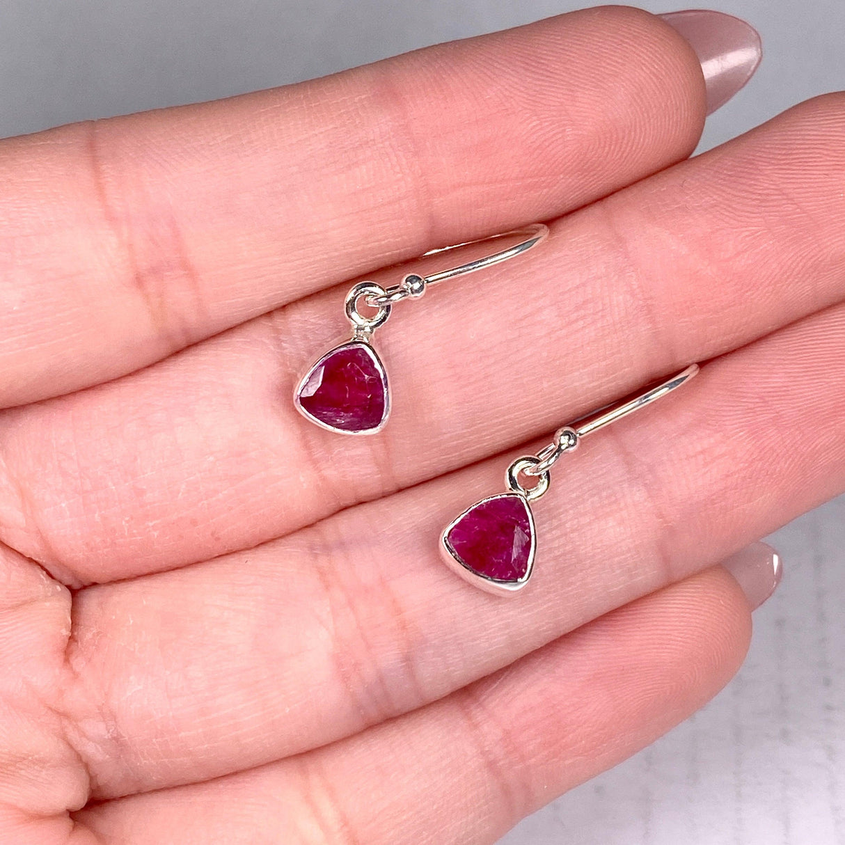 Ruby petite triangular faceted earrings R2363-RBT - Nature's Magick