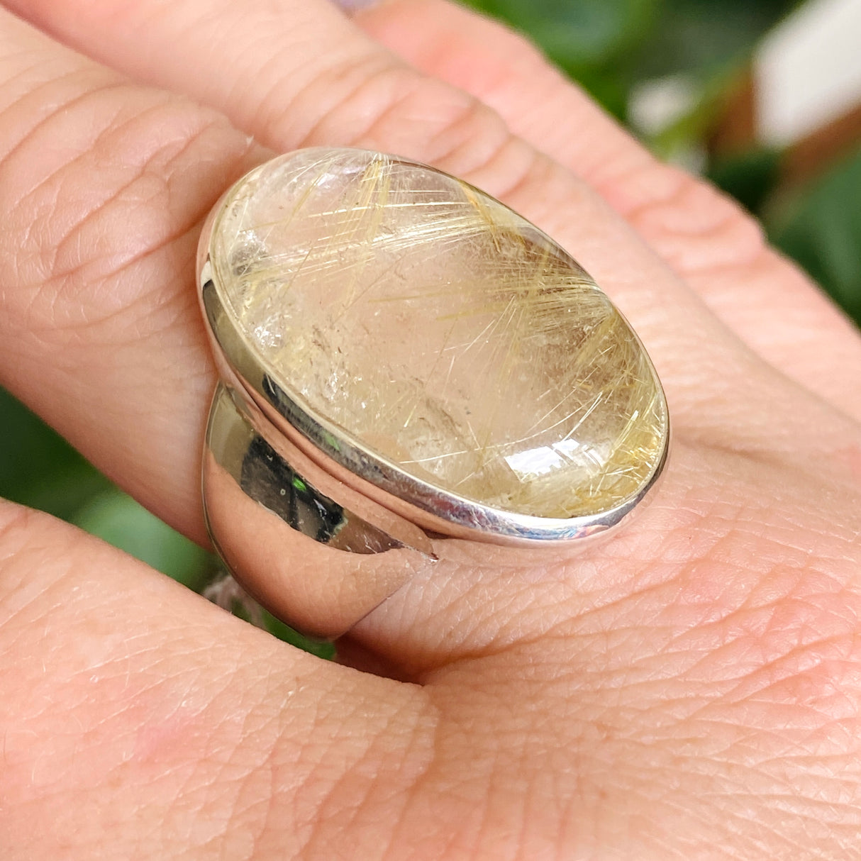 Rutilated Quartz Oval Cabochon Ring Size 10 PRGJ597