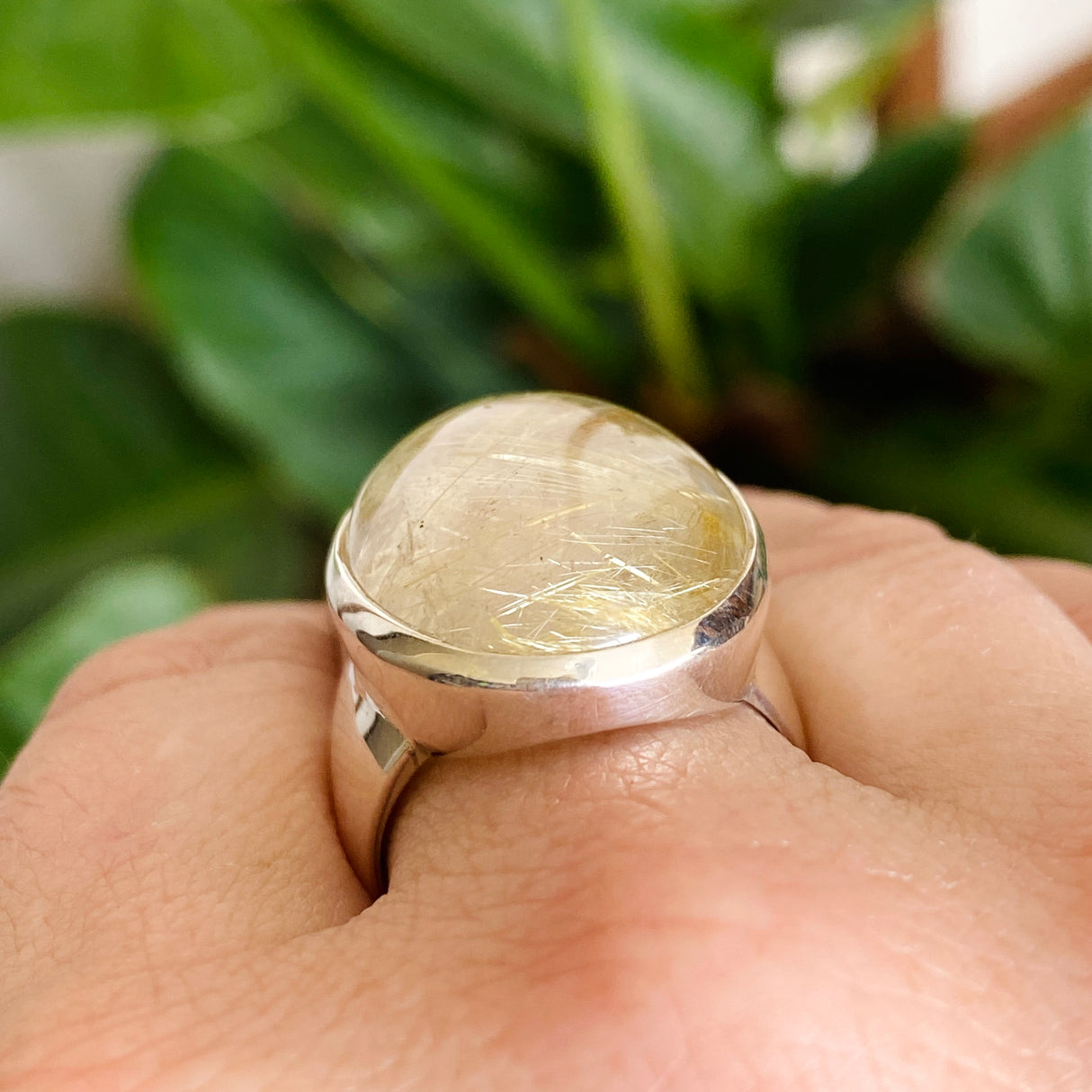 Rutilated Quartz Oval Cabochon Ring Size 10 PRGJ597